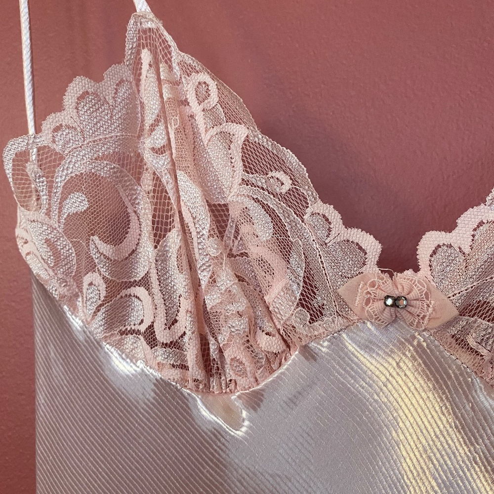 Vintage Baby Pink Satin Lace Slip Dress